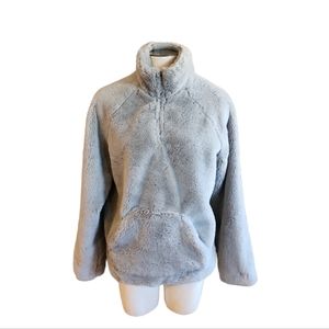 Sherpa Extra Soft Plush Quarter Zip Gray Pullover Size Medium